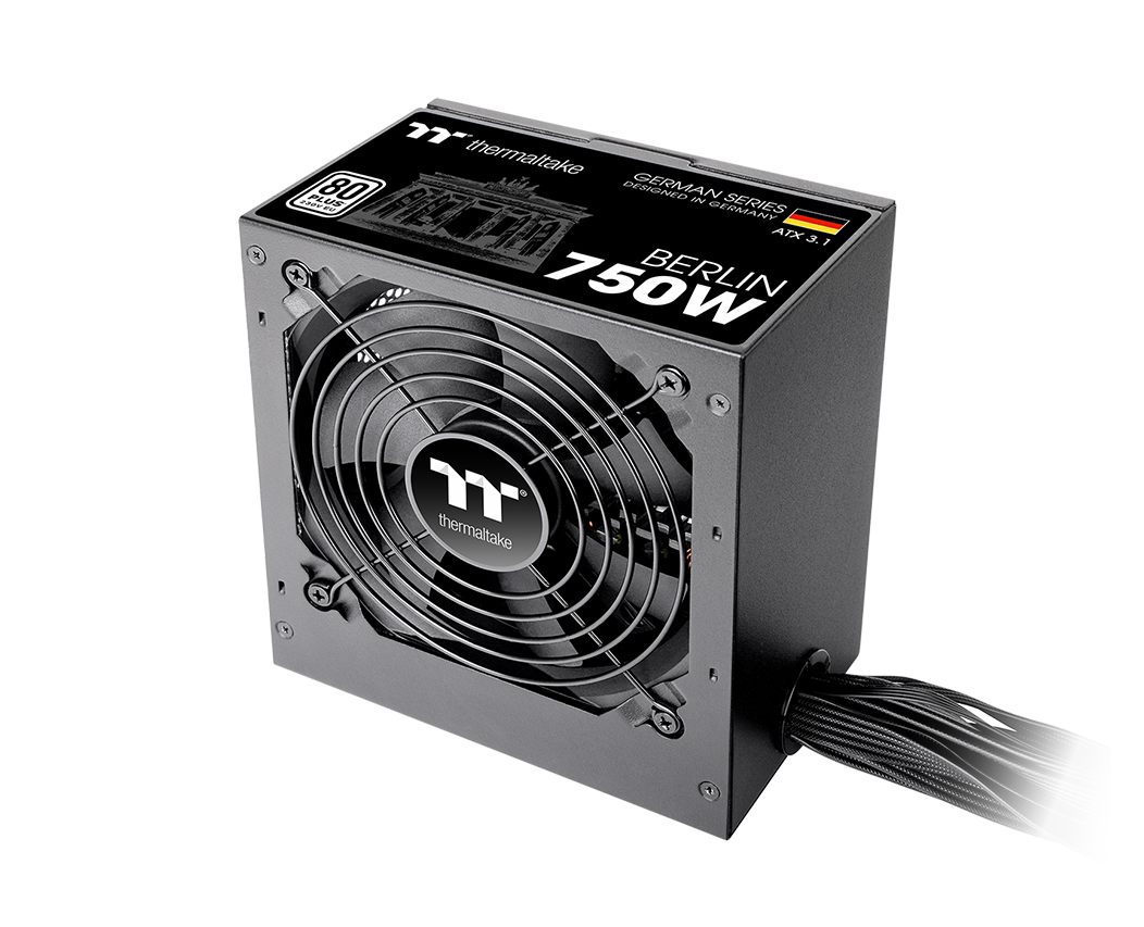 Diagram showing BERLIN 750W power supply supporting up to 200% power excursion and GPU power excursion