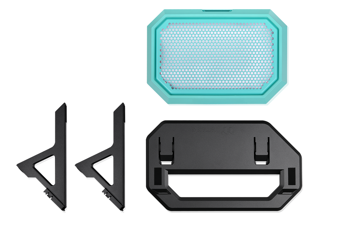 Image of The Tower 600 chassis stand in Mint Strawberry for horizontal case placement