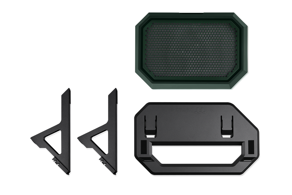 Image of The Tower 600 chassis stand in Racing Green for horizontal case placement