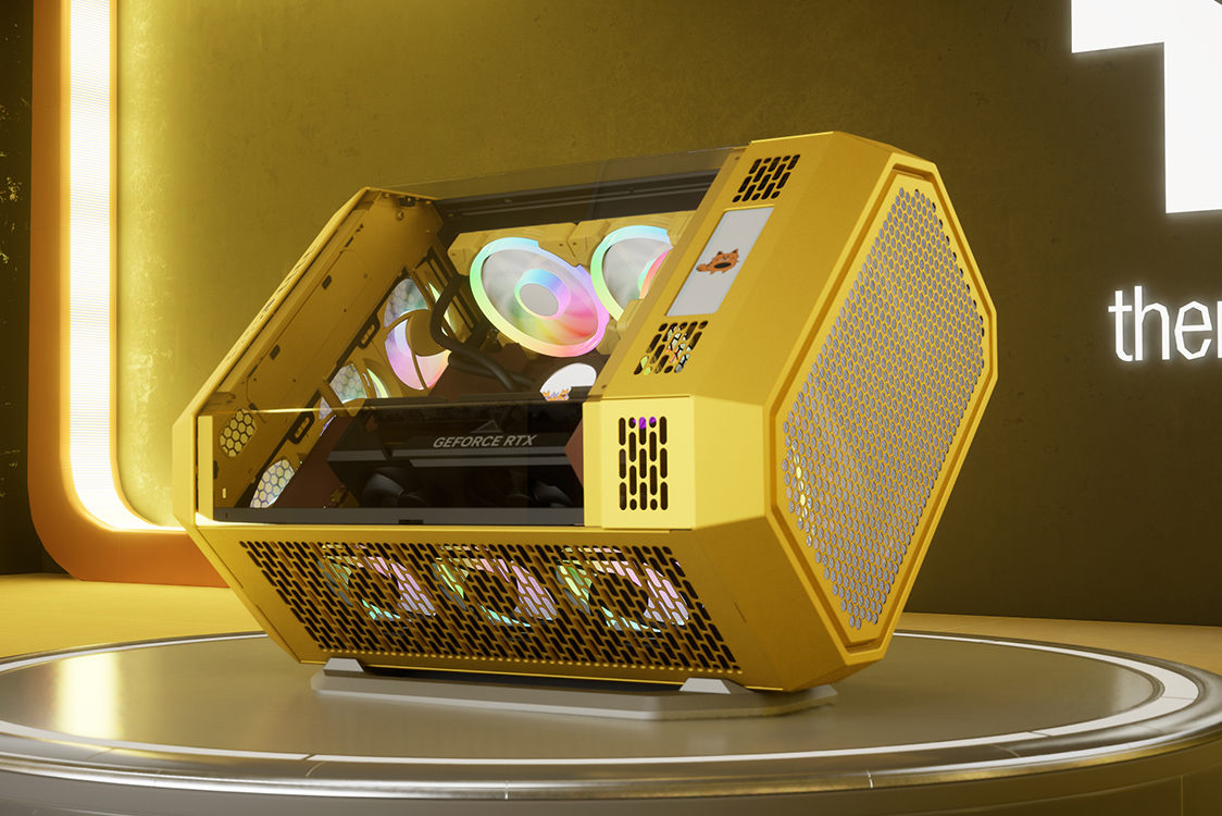 Image of The Tower 600 chassis with horizontal placement option for unique viewing