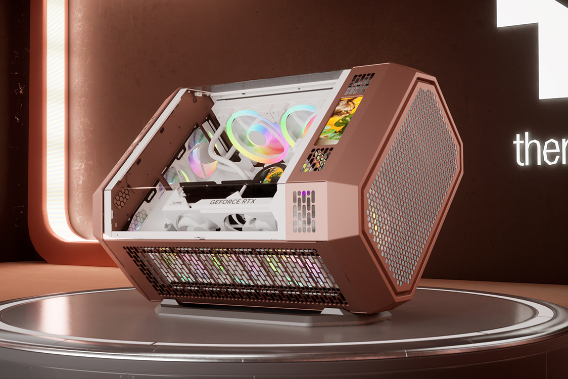 Image of The Tower 600 chassis with horizontal placement option for unique viewing