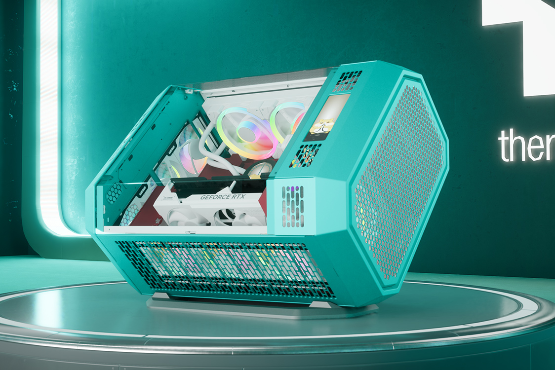 Image of The Tower 600 chassis with horizontal placement option for unique viewing