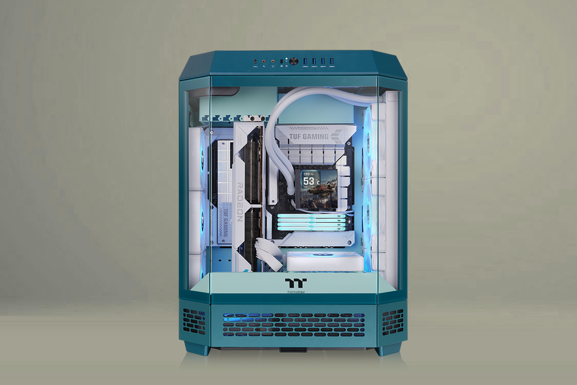 Thermaltake Tower 600 Transformative Tealedition, octagonal prism design for flexibility and workspace integration