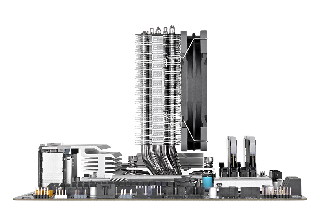 Image of ASTRIA 200 ARGB White heat pipe and fin stack showing RAM compatibility